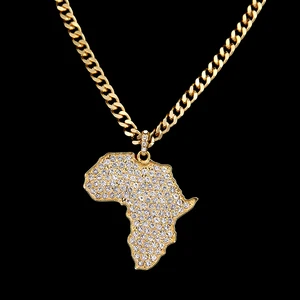 18K gold plated Africa Map Diamond Pendant Necklace