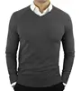 OEM Bulk Knitted Custom Plain Pullover Cotton Jumper V-Neck Slim Fit Thin Blank Men Sweater