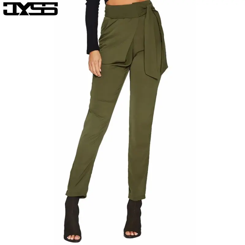 

New fall solid color belt high waist pencil pants casual trousers female 81180#, Black / army green/beige