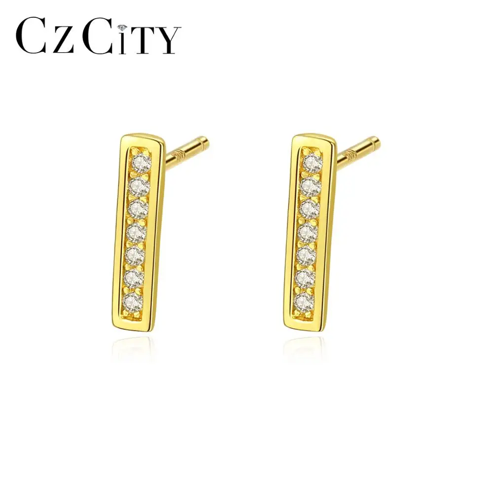 CZCITY 925 Sterling Silver Jewelry Earring Gold Plated Geometric Micro Pave Stud Earrings