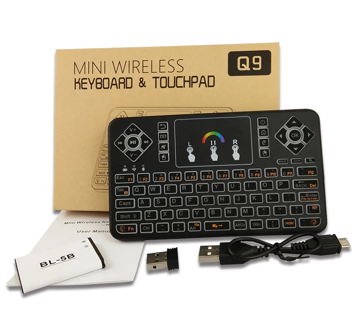 

100% Original Brand 2.4G wireless mini arabic keyboard Q9 air mouse remote control for smart tv box, Black