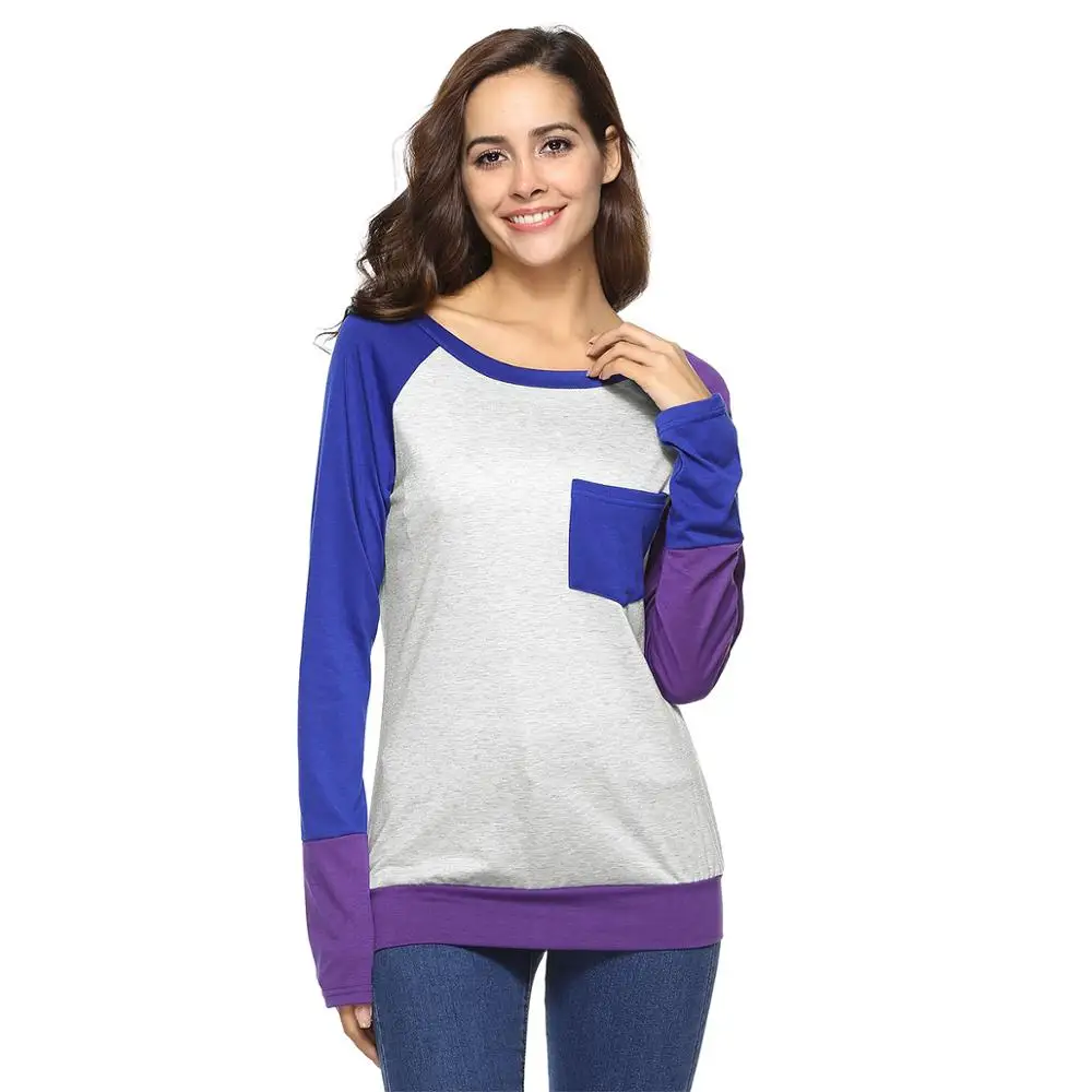 

Women's Soft Color Block Baseball Long Sleeve Pullover Tunic Top T-Shirts Blouses Top, Picture