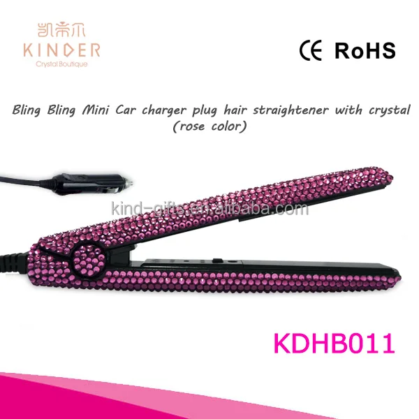 Bling Bling Mini Car Charger Hair Straightener With Glass Crystal