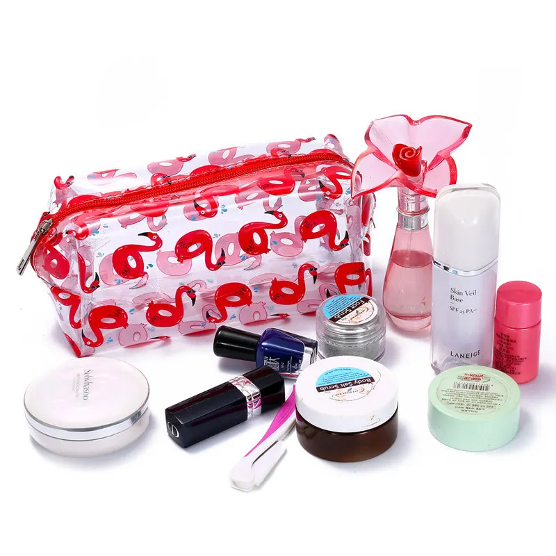 

YS-H034 Hot sale cartoon flamingo waterproof brush bags transparent makeup pouch organizer pvc plastic cosmetic bag