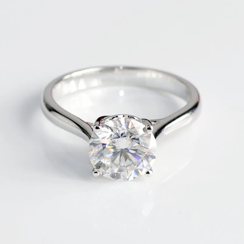 

Beautiful style petal setting 8mm DEF color forever 2ct moissanite diamond solitaire ring in 14k / 18k white gold