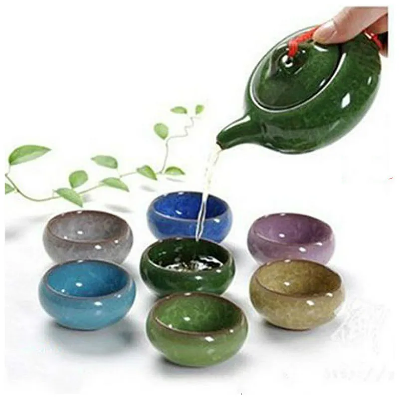 
7Pcs/Set 150ML Porcelain Tea Set Ceramic Chinese Kung Fu Teapot Handmade Ice Crack Glaze Teapot Set 7 Colors  (62158598682)
