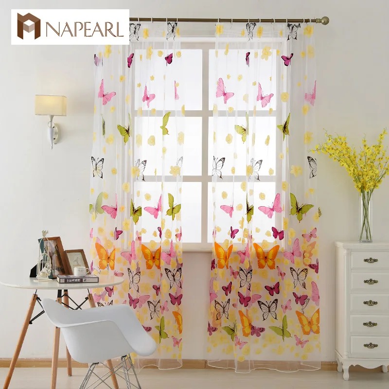 Super September Sheer Curtain Fabric Butterfly Girls Bedroom Window ...