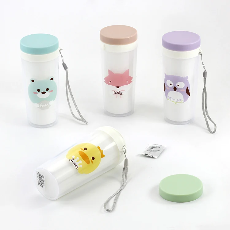 

Free sample cute cartoon double-layer drinking plastic water bottle