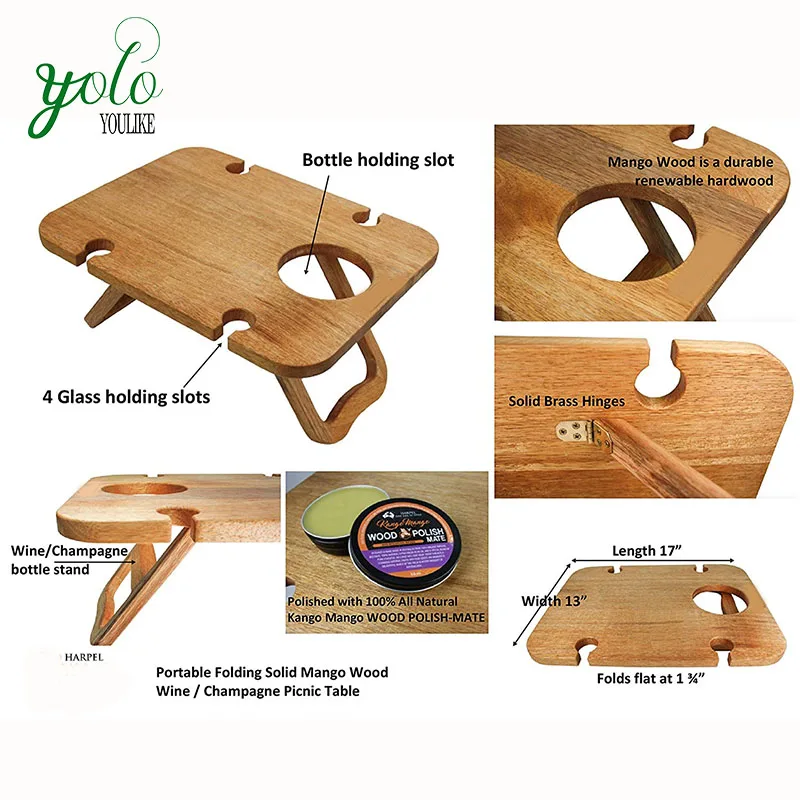 
Modern Outdoor Food Serving Tray,Removeable Wine And Snack Holder,Portable Wooden Picnic Table Folding With Legs 