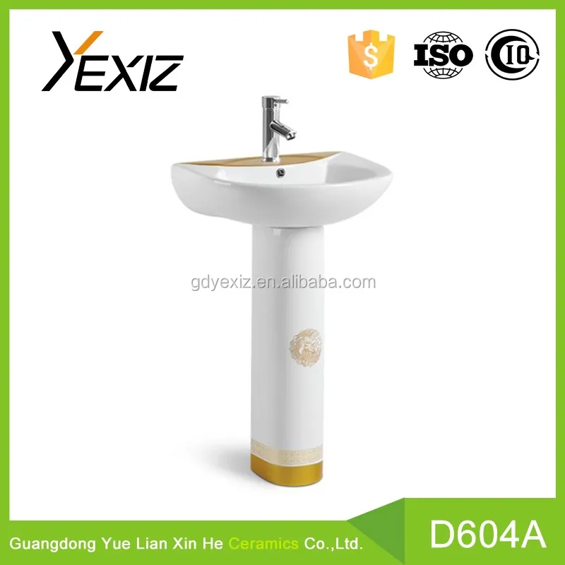 
D604B YEXIZ European Design Elegant Style Ceramic Wash Basin Porcelain Basin Pedestal Set Bathroom Sink 