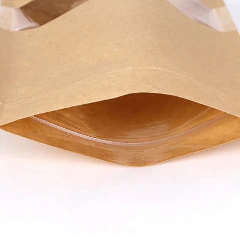 Eco friendly stand up brown kraft paper bag with window for cookies packing
