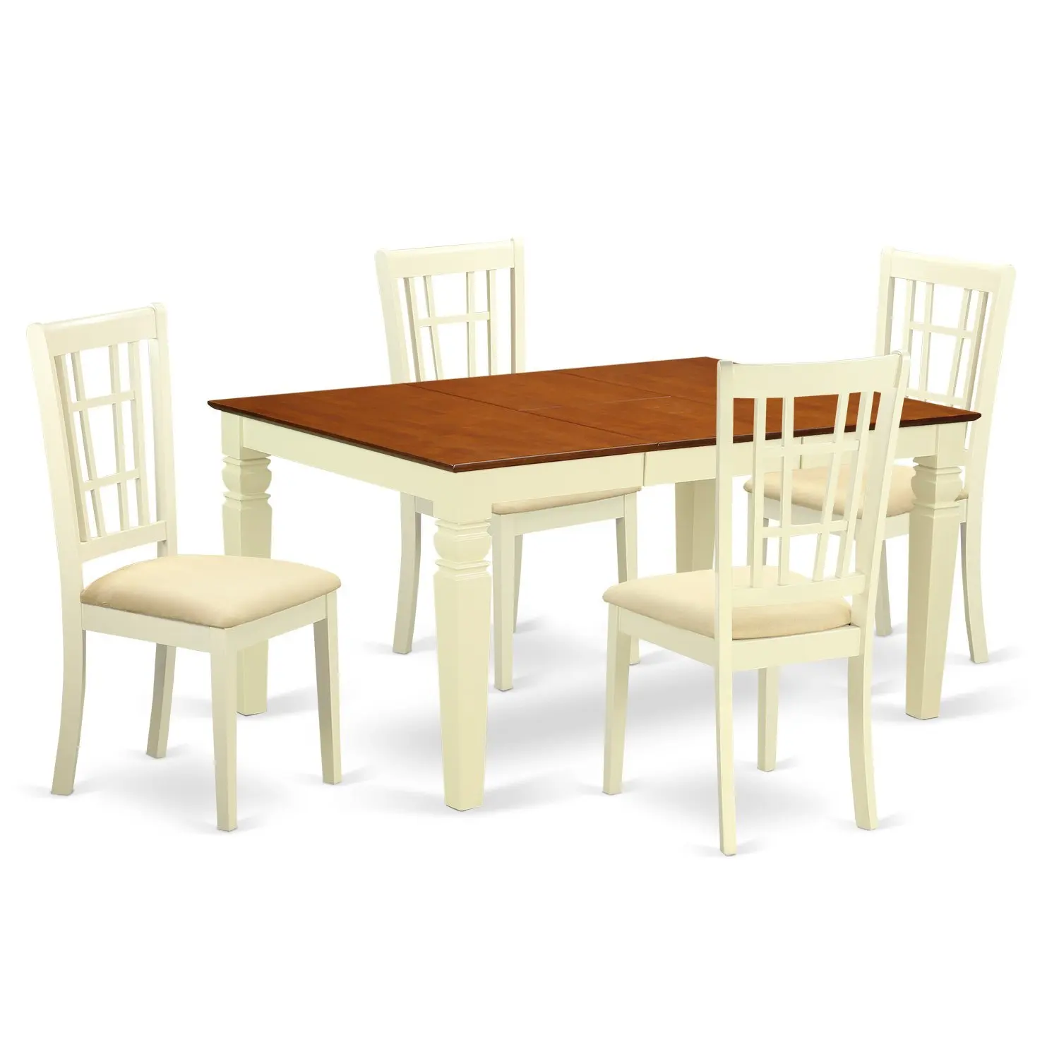 East West Furniture Weston WENI5-BMK-C 5 Pc Dinette Set with a Dinning Table and 4 Microfiber Dining Chairs, Buttermilk and Cherry