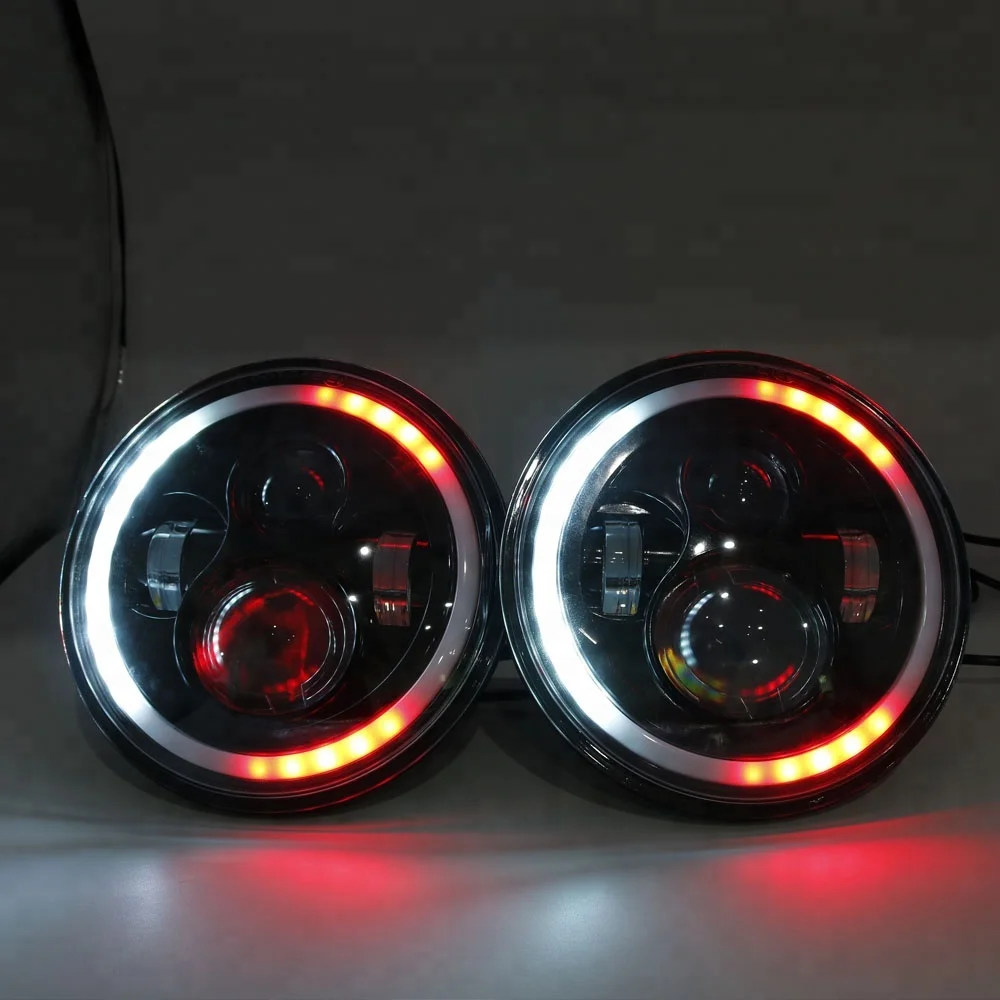 

7" Led RGB Lighting DRL Halo Ring Round Light With App Remote Control For Jeep Wrangler JK CJ 7 inch RGB Led Headlight, Black, chrome