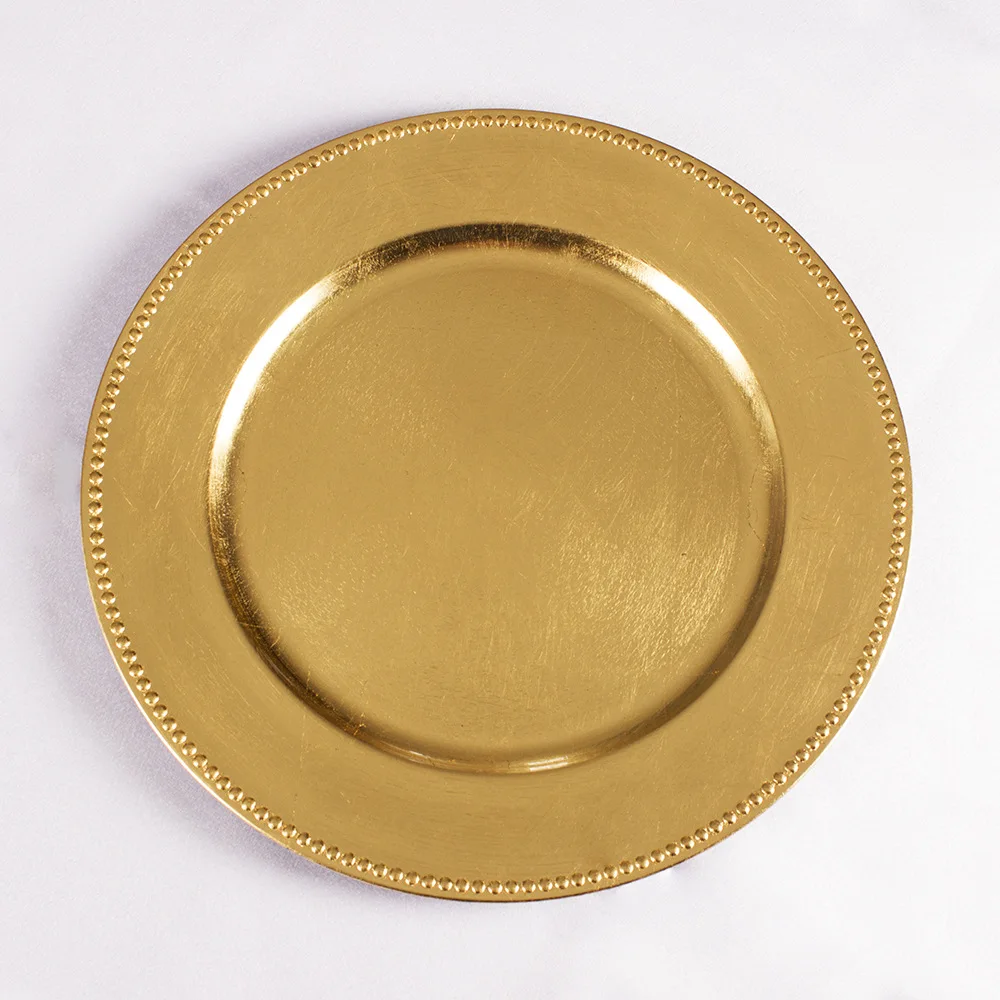 

Wholesale wedding plastic beaded gold charger plates