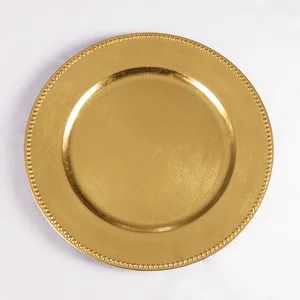 Image of Wholesale wedding plastic beaded gold charger plates