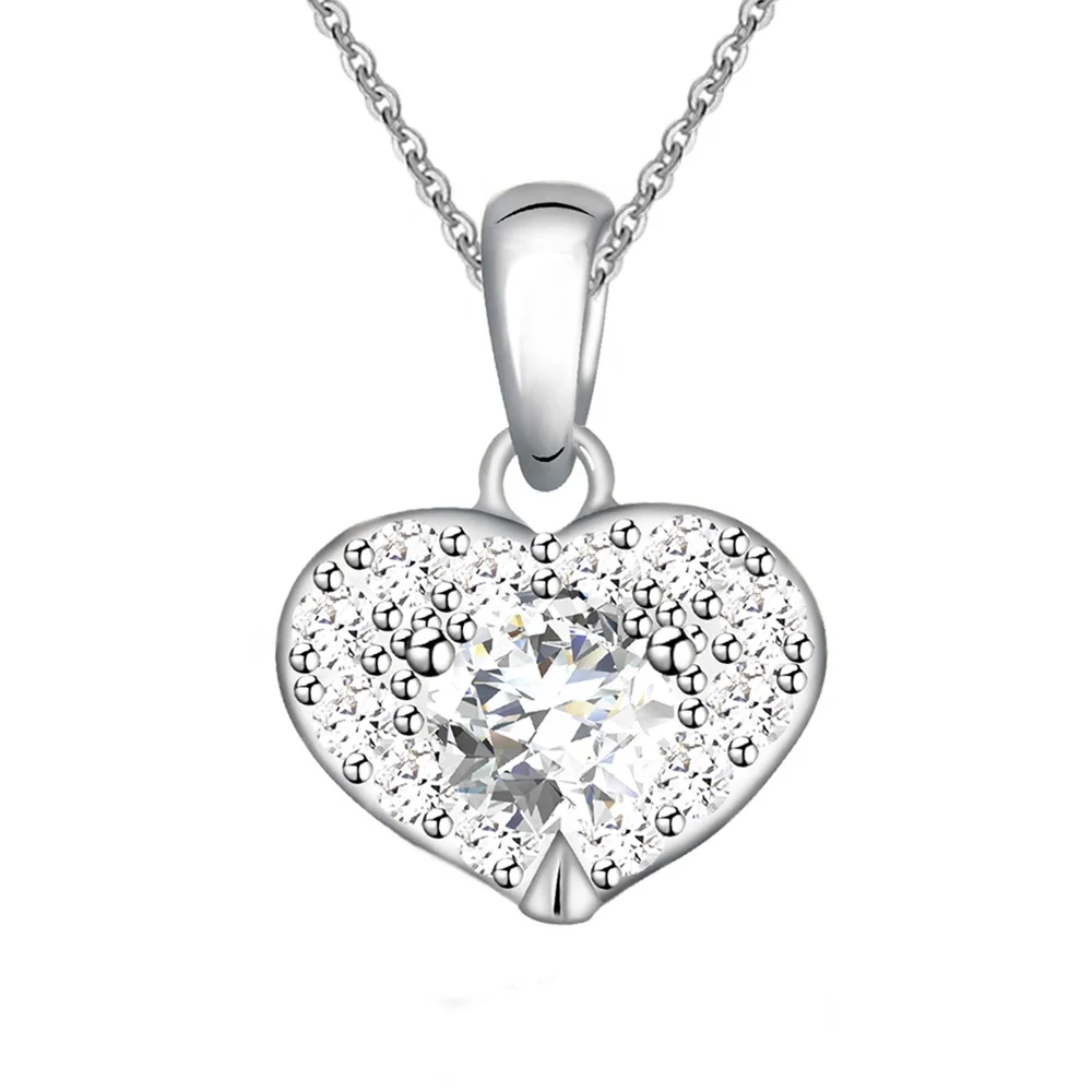 

Luxury Jewelry Women 925 Silver Big White Diamond Heart Pendant Necklace, Silver;gold;rose gold or custom.