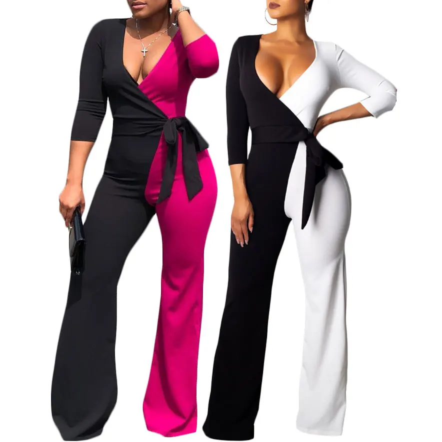 

81020-MX88 female sexy long pant V-neck jumpsuits