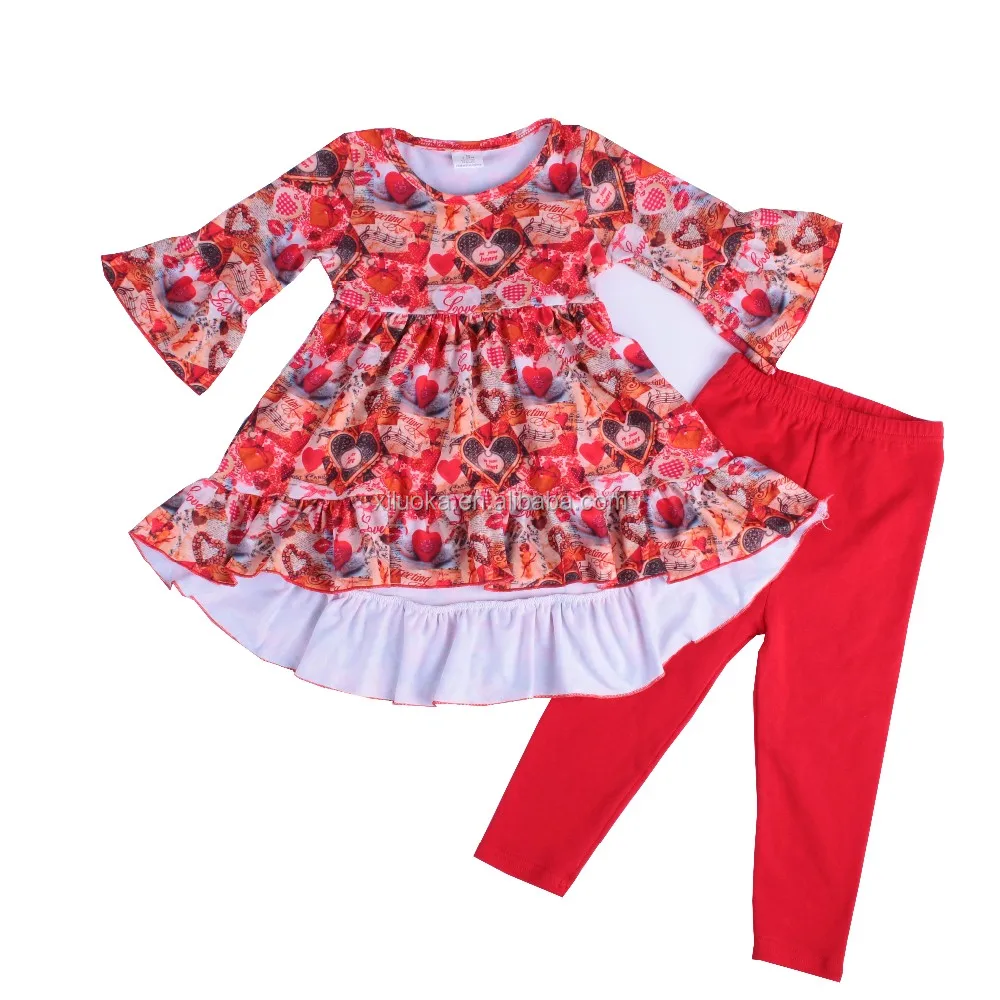 

Europe American Girls New Fashion love pattern Outfits Valentines Day Clothing Kids Clothes Set