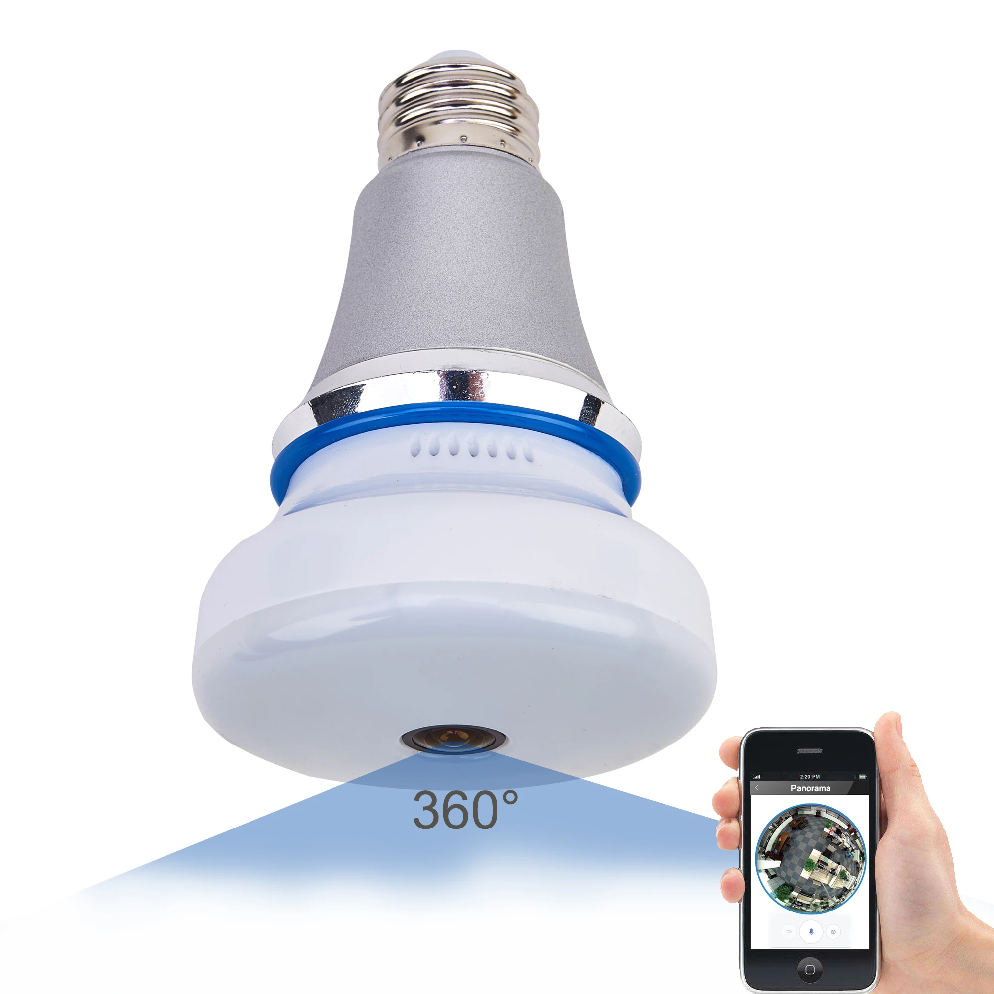 1080P WiFi IP Camera Bulb, Wireless HD Home Security Camera System Panoramic Bulb LED Light 360 Degree Fisheye
