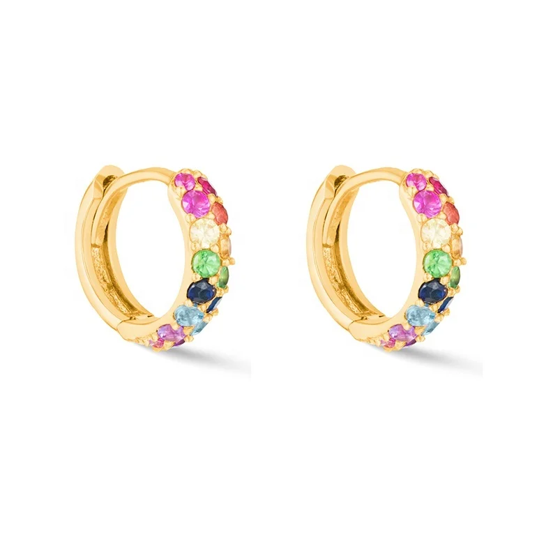 

Hot selling amazon rainbow earrings fashion small gemstone huggie hoop earring