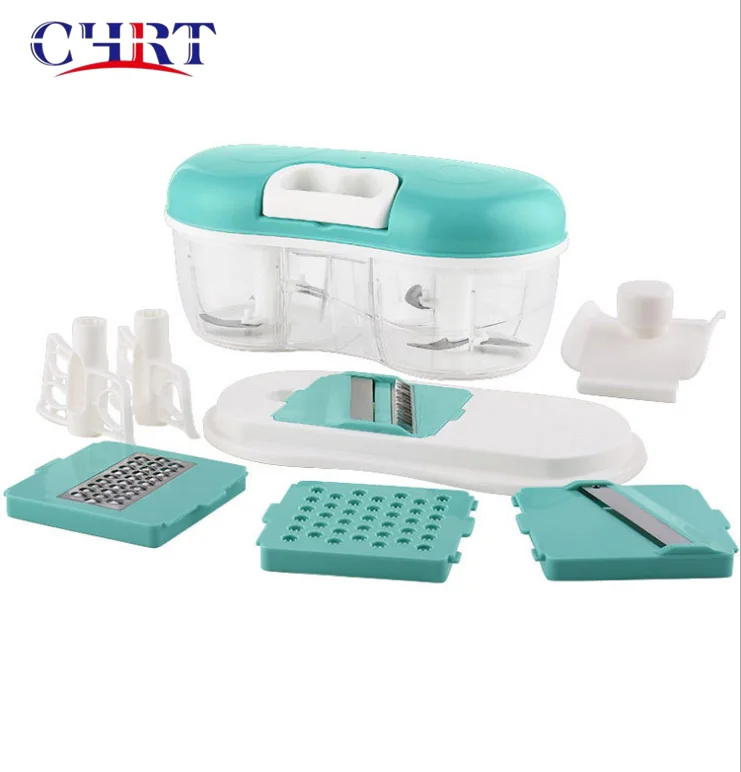 

Chrt Chop Fruits Vegetables Nuts Herbs Powerful Manual Hand Held Mincer Mixer Blender QuickPull Mini Manual Food Chopper, Sky blue