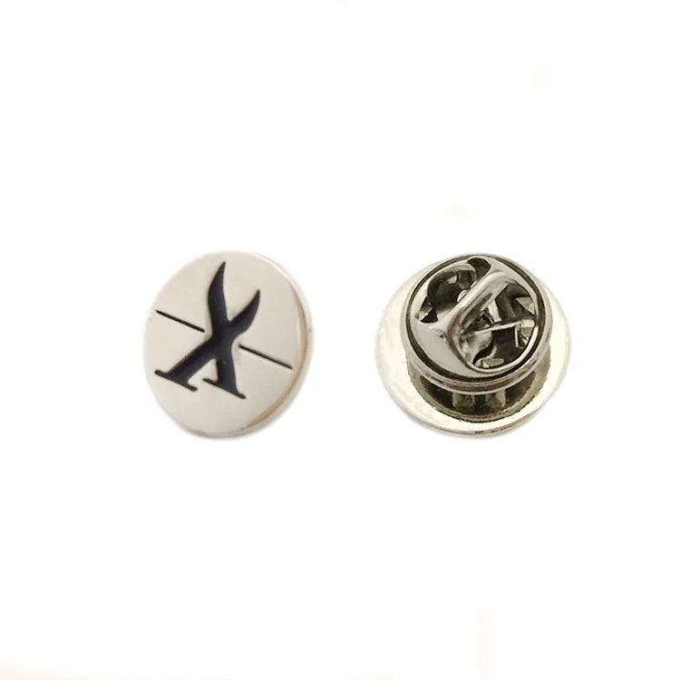 Promotion silver color custom logo deboss metal lapel pin badges for clothing