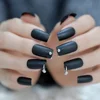 Black Punk Style False Nails Metal Screw Revit Ring Cool Handmade Designed Matte Solid Color Nail Tips