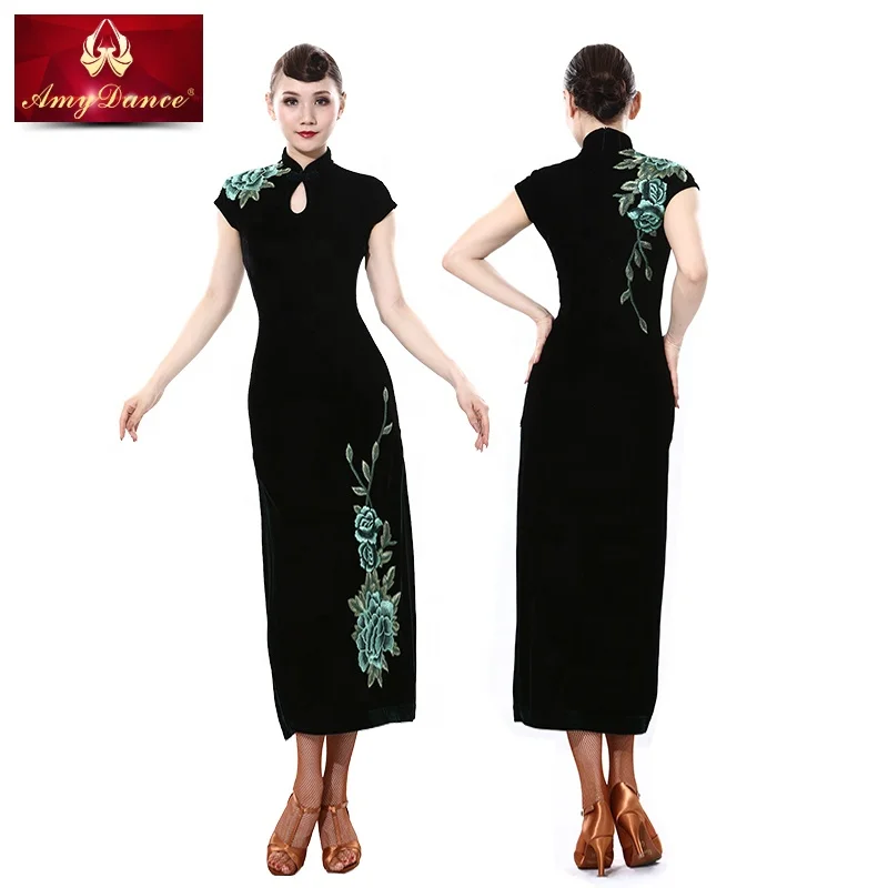 
Women long chinese traditional style velvet embroidered cheongsam qipao 