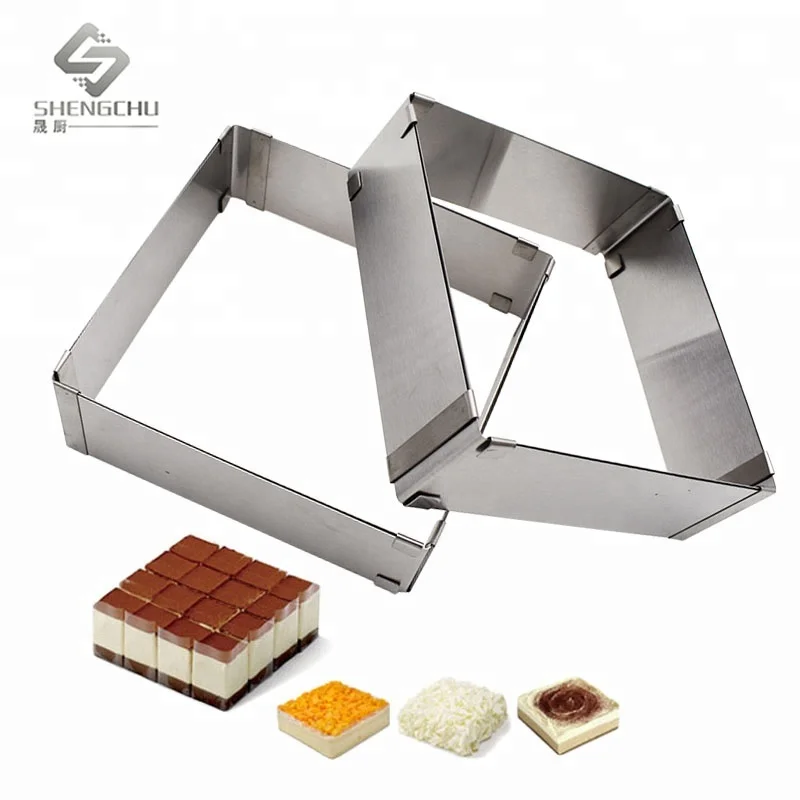

Large Square Stainless Steel Adjustable Cake Mousse mold Baking tool, Silver