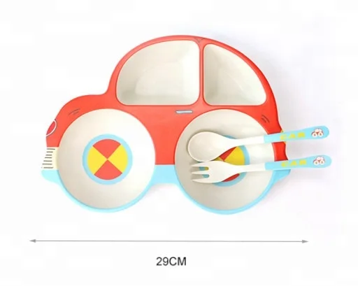 

Amazon hotsale bamboo fiber children kids dinnerware tableware dinner plate set tray B004