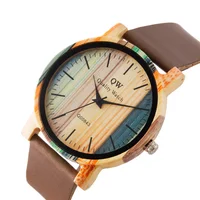 

Leather Strap Quartz Color Bamboo Women Girls Custom Logo Wood Watch