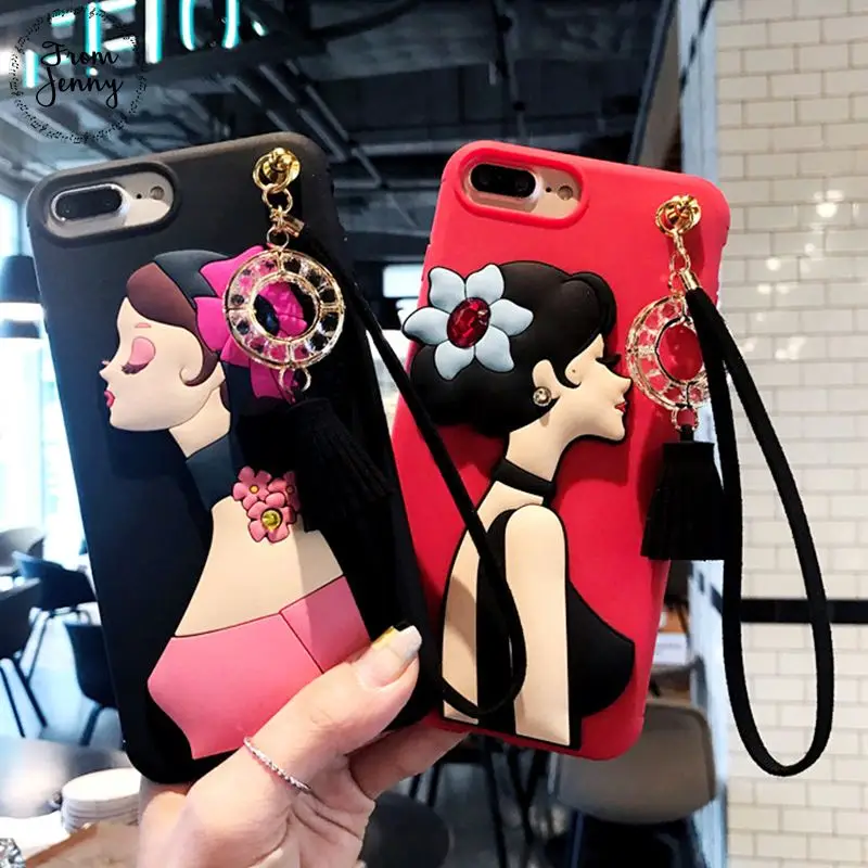 

Modern Girl Phone Cases Coque for iPhone 7 7plus 6s Plus Diamond Pendant Tassel for IPhone 7 Soft Tpu Cass cover