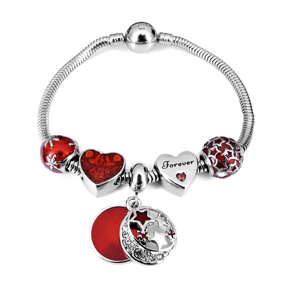 afxsion 2020 新款 mickey 吊坠魅力手镯为女孩礼物不锈钢首饰玻璃珠