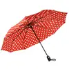 Factory Classic Red Dot Print 10 Ribs 46 Inch Windproof Fiberglass Frame Auto Open Close Compact 3 Fold Umbrella