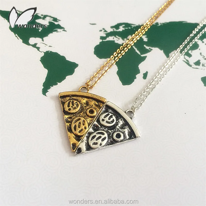 

Minimalist Boho Pizza Slice Antique Silver Gold Pendant Chain Necklace Women's Jewellery Best Friends Christmas Gifts 2015