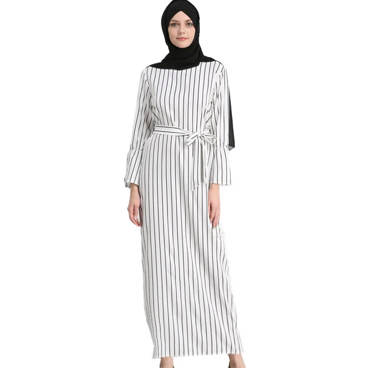 

Muslim dress Vertical Stripe Beautiful in White Cardigan Abaya Islamic dress