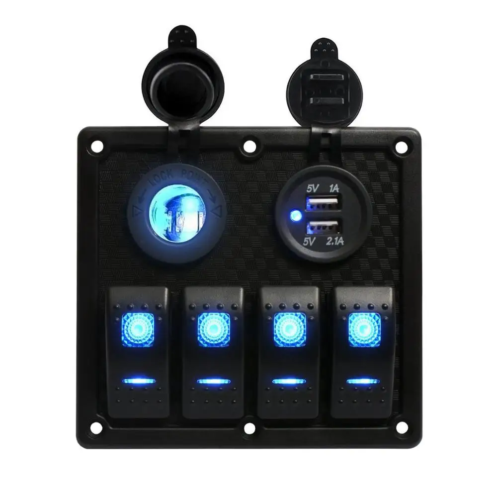 Marine Boat 4 Gang Waterproof Switch Panel ABS 12V DC 3.8X4.3X1.4 UL Approved