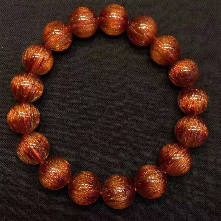 

gemstone jewelry factory top-graded natural Brazil copper rutilated quartz beaded bracelet for women, Blown
