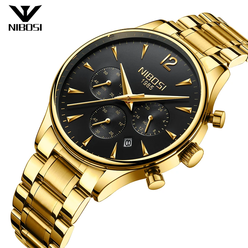 

NIBOSI Watch Wholesale Relogio Luxury Stainless Steel Gold Mens Quartz Wrist Watch