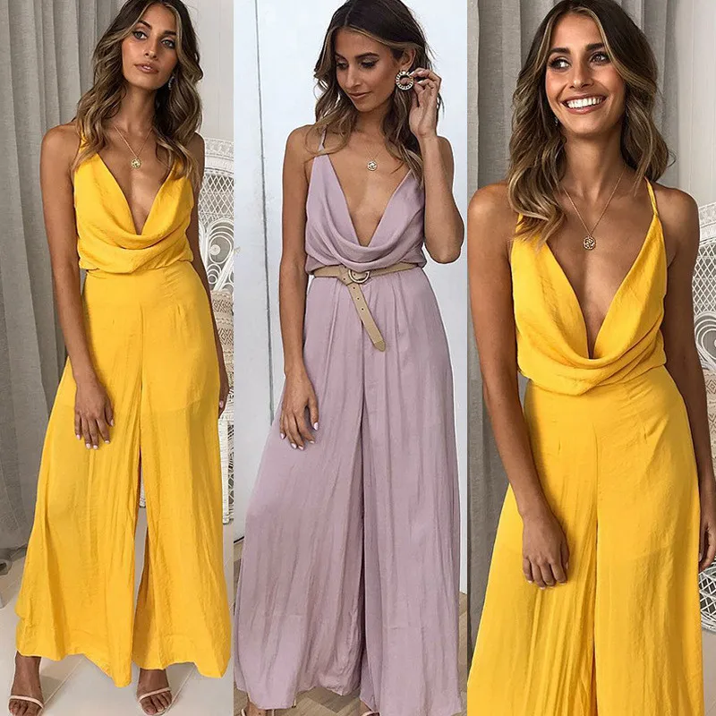 

Hot Sale 2019 Strap Sexy Jumpsuit Slim Skinny Summer Wide Leg Pants Rompers Women Clothing, N/a