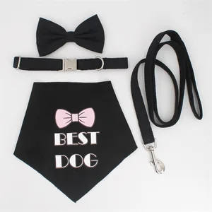 Image of wedding pet bandana dog bow collar for black and white color