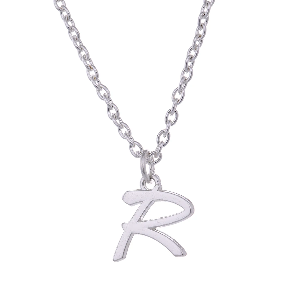 

Fashion Zinc Alloy High Polished Silver Color Letter Alphabet R Pendant Charm Necklace Jewelry, As picture