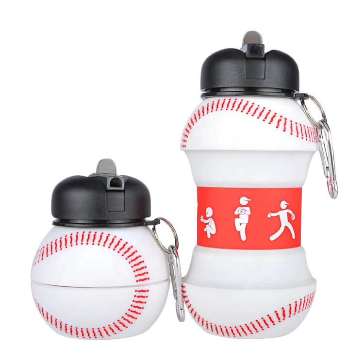 

Bpa Free Custom Logo baseball shape Foldable Silicone Water Bottle For Kids