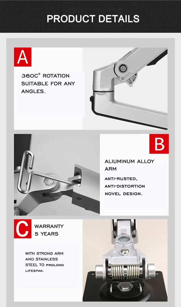 Full Motion 13" - 27" Size Gas Spring Flexible Adjustable Computer Accessories Lcd Monitor Holder