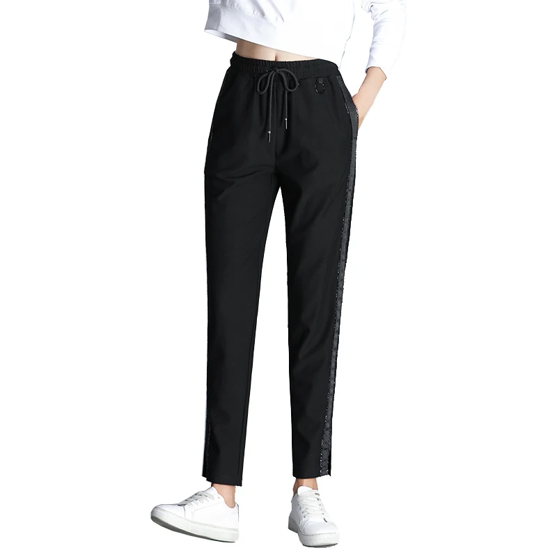 

Wholesale Sports Clothes Side Stripe Fringe Custom Jogger Sweatpants Woman, Black