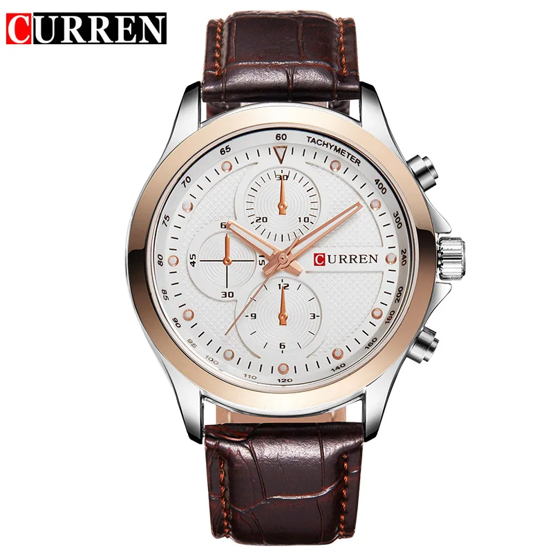 

Full Logo Customized Logo Watch Men Changeable Strap Fashion Sports Curren 8138 Watch Stainless Steel Wristwatch Quartz Clock, Black brown