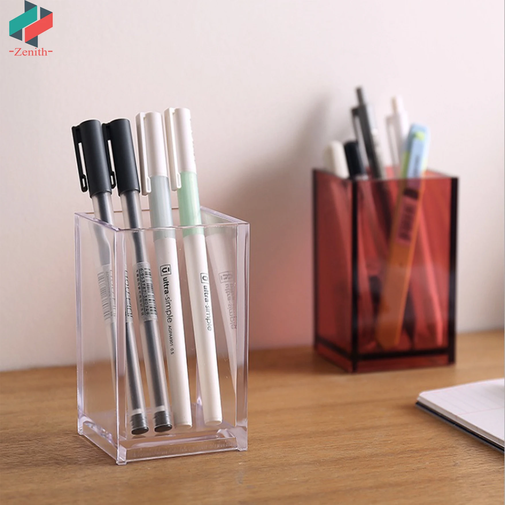 
ZNS00002 Clear Plastic Acrylic Desktop Stationery Organizer Office Use Square Pencil Ruler Pen Cup Holder 
