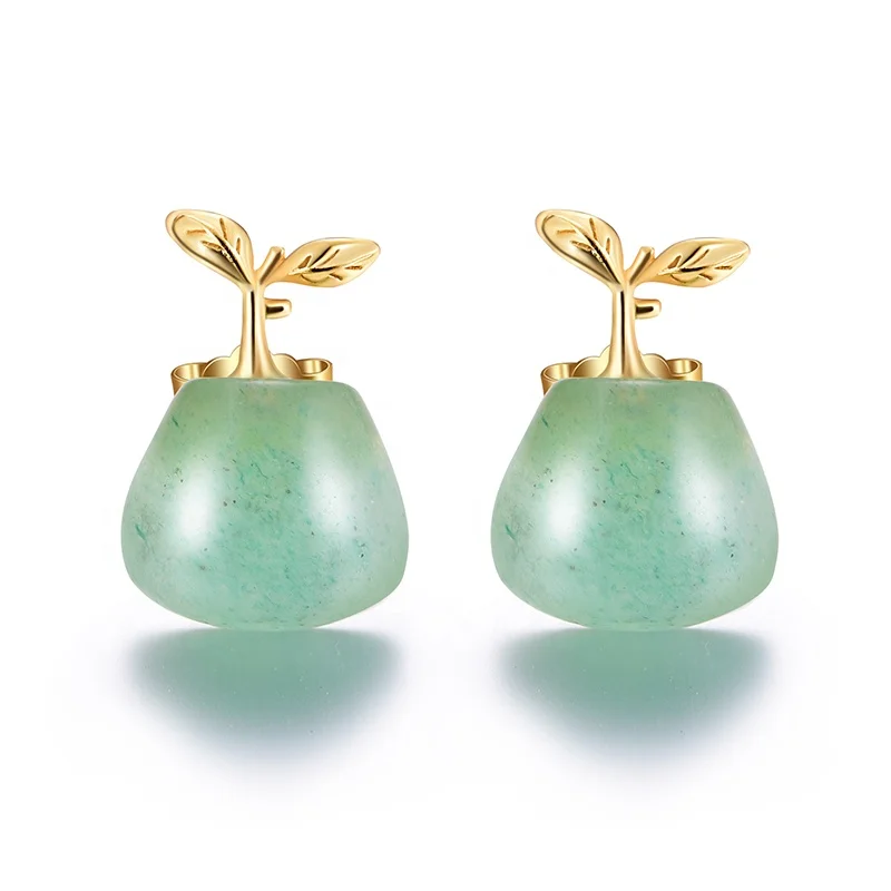 Creative design Natural Aventurine stone Spring Fresh Bud Stud Earrings jewellery jewelry