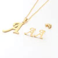 

Gold Plated Initial Letter Jewelry Set A-Z Alphabet Letter Necklace Earrings Stainless Steel Jewelry Set
