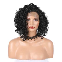 

Fashion Ladies Curly Short Black Lace wig Front Lace Wig Human Hair